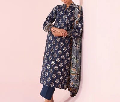 Unstitched Intermix  23 - 3 Piece - Printed Textured Cotton Suit 0U3Pdy23V513 Online