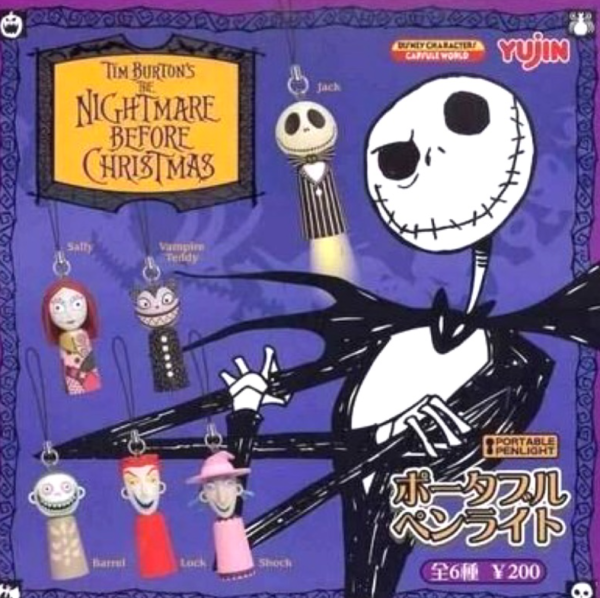 Yujin Disney Tim Burton The Nightmare Before Christmas Gashapon Penlight Mini Torch 6 Strap Figure Set For Cheap